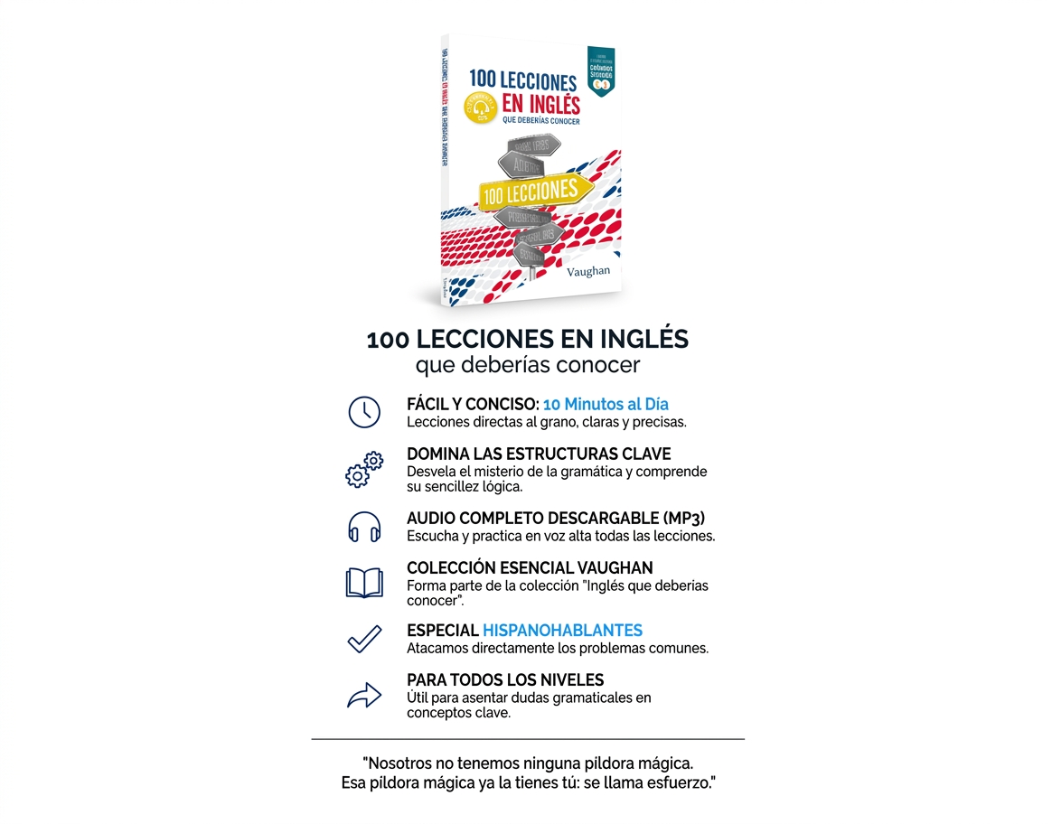 Infografía 100 Lecciones en Inglés que Deberías Conocer - Método Vaughan (Gramática Hispanohablantes con Audio)