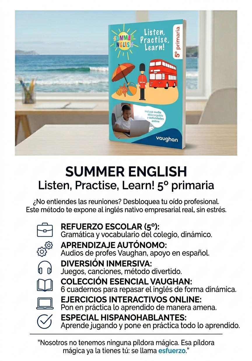 Infografía Summer English 5º Primaria - Cuaderno de Vacaciones Vaughan Tapa Blanda Delgado con Audios y Juegos Online